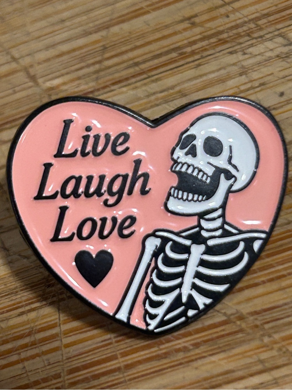 NEW “Live Laugh Love” Skeleton Enamel Pin Pink Heart Goth Horror Funny Cute